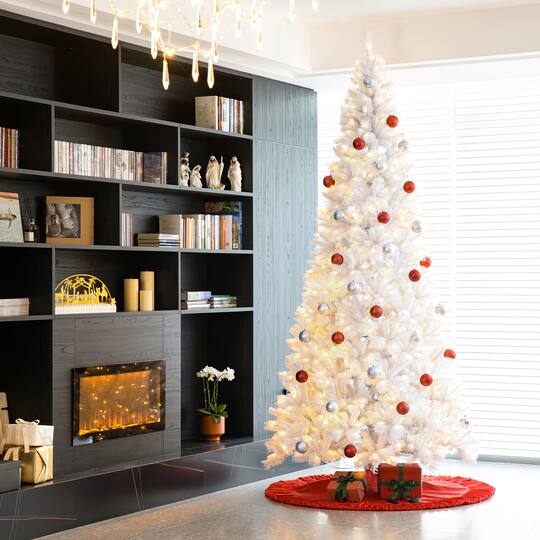 10ft. Pre-Lit White Slim Artificial Christmas Tree, Warm White LED Lights